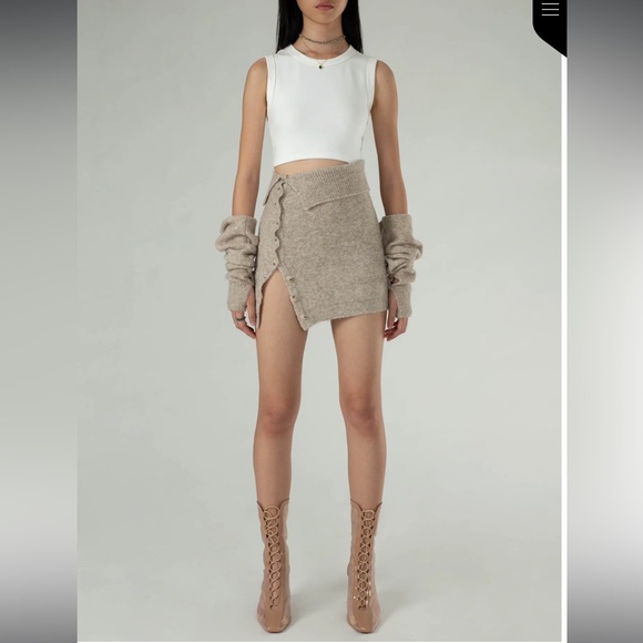 Ruve Selva sweater knit button through mini micro Skirt XS Sand - Picture 5 of 15